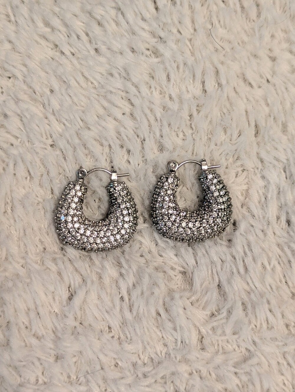 Express Silver Mini Chunky Pave Huggies Earrings